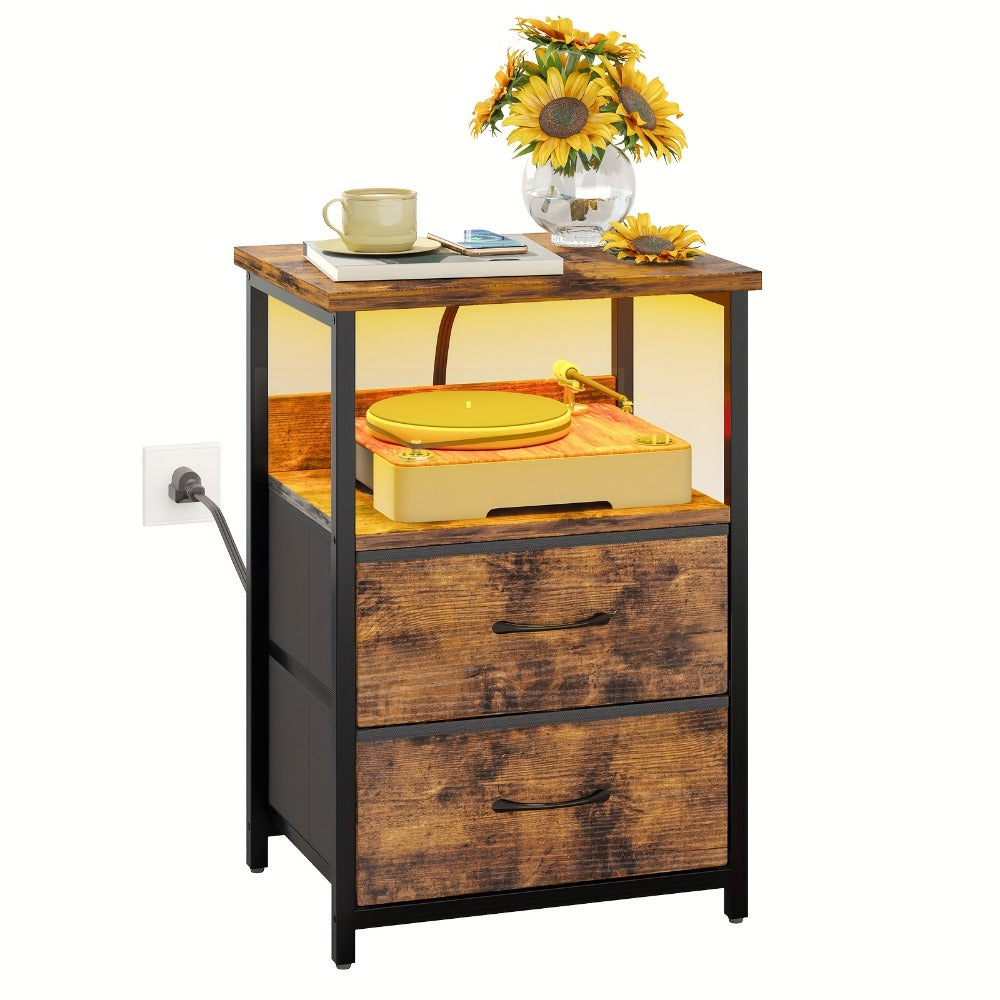 2-Piece Set Nightstand with Charging Station and LED Lighting for Bedroom detail image - detail view 3