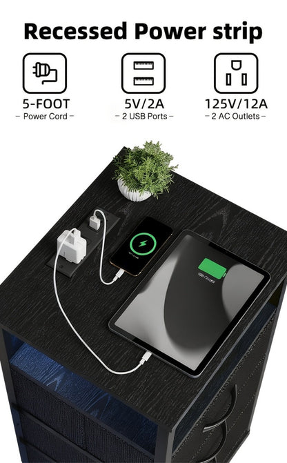 2-Piece Set Nightstand with Charging Station and LED Lighting for Bedroom detail image - detail view 33