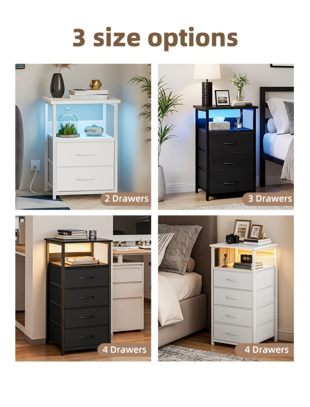 2-Piece Set Nightstand with Charging Station and LED Lighting for Bedroom detail image - detail view 35