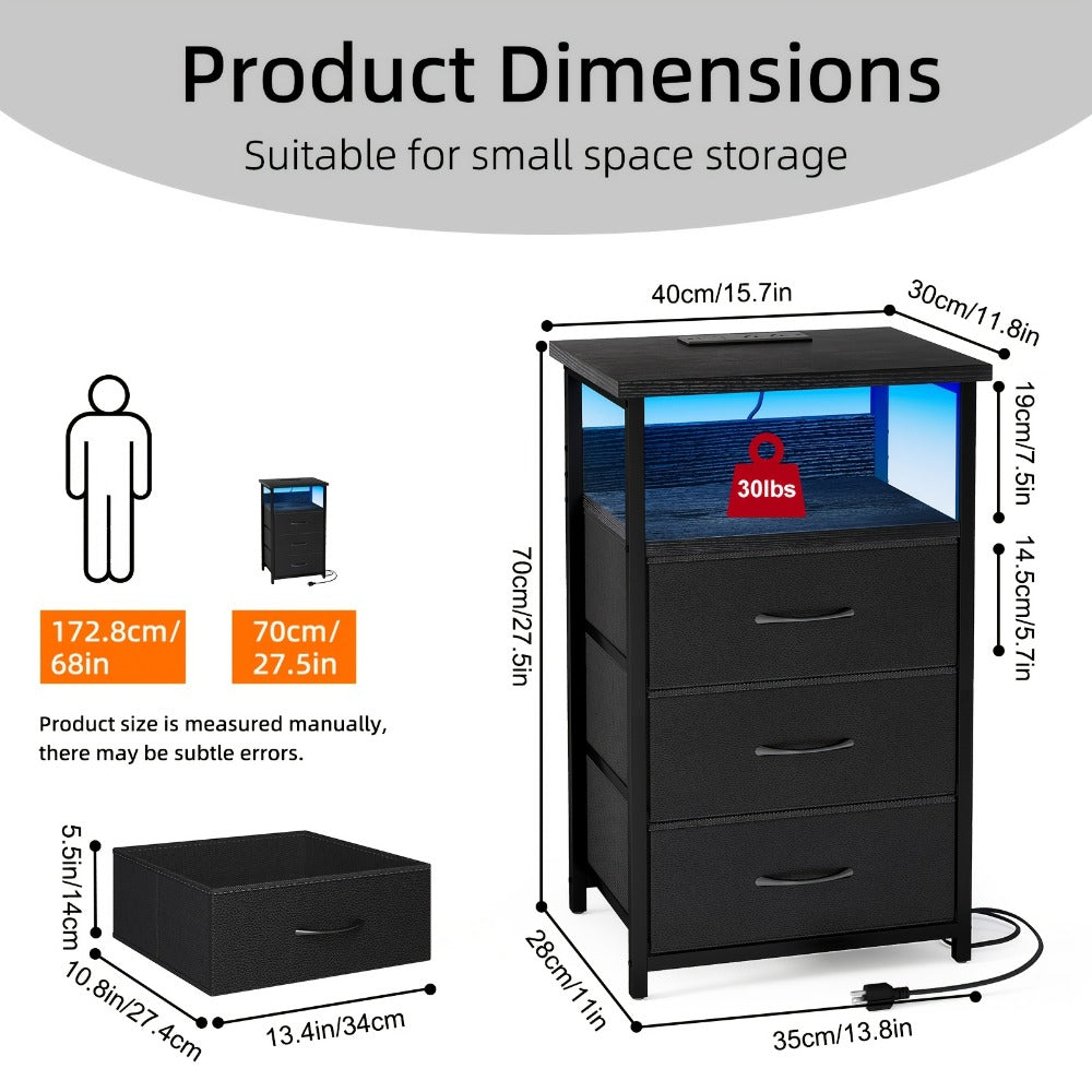 2-Piece Set Nightstand with Charging Station and LED Lighting for Bedroom detail image - detail view 4