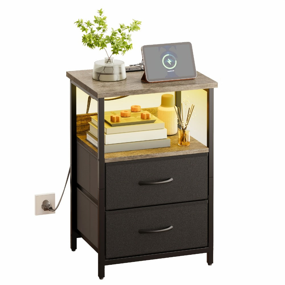 2-Piece Set Nightstand with Charging Station and LED Lighting for Bedroom detail image - detail view 5