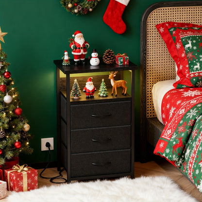 2-Piece Set Nightstand with Charging Station and LED Lighting for Bedroom detail image - detail view 6