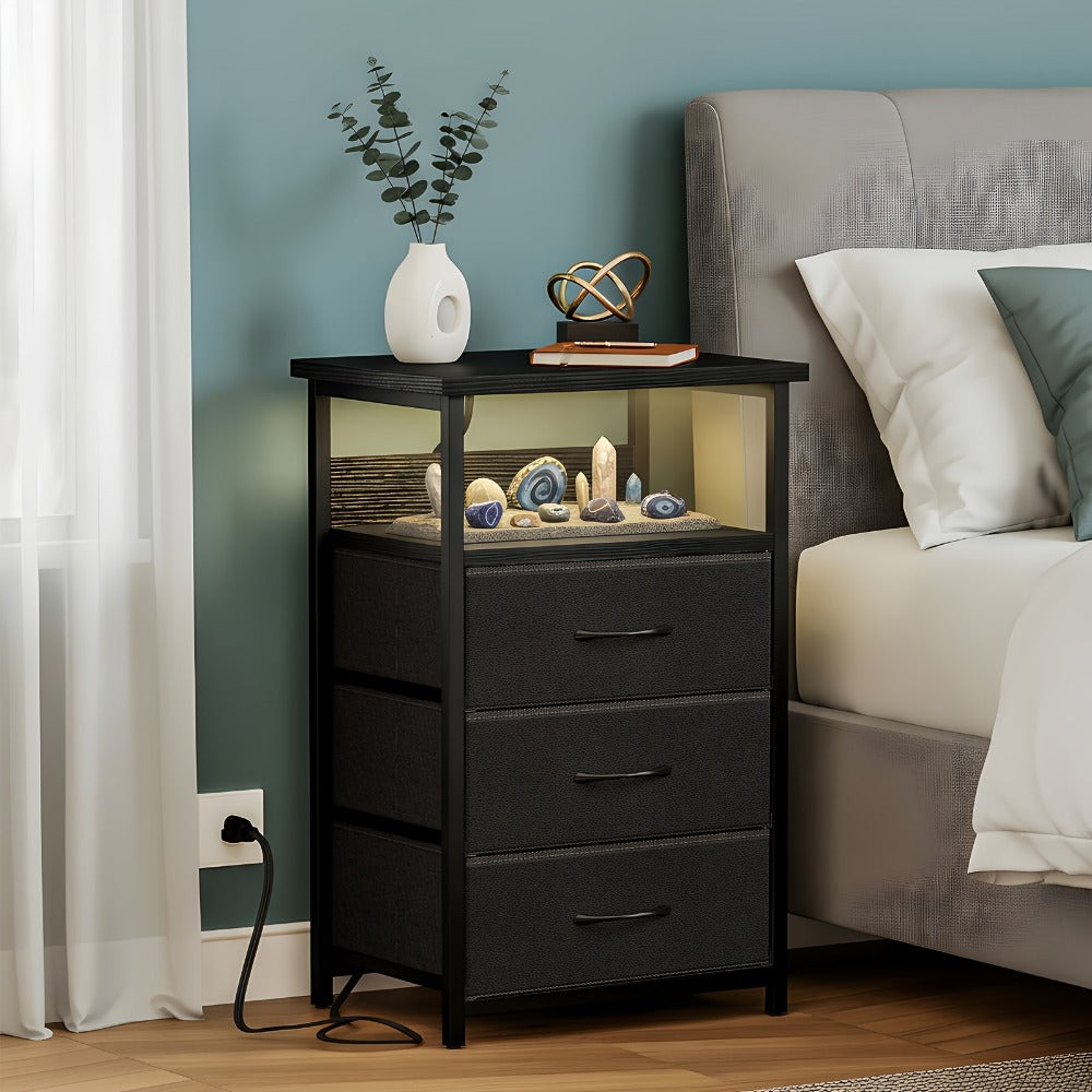 2-Piece Set Nightstand with Charging Station and LED Lighting for Bedroom detail image - detail view 8