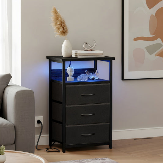 Nightstand with Charging Station & LED Light, Set of 2 Bedside Tables with USB Ports, 4 shown in the main product view