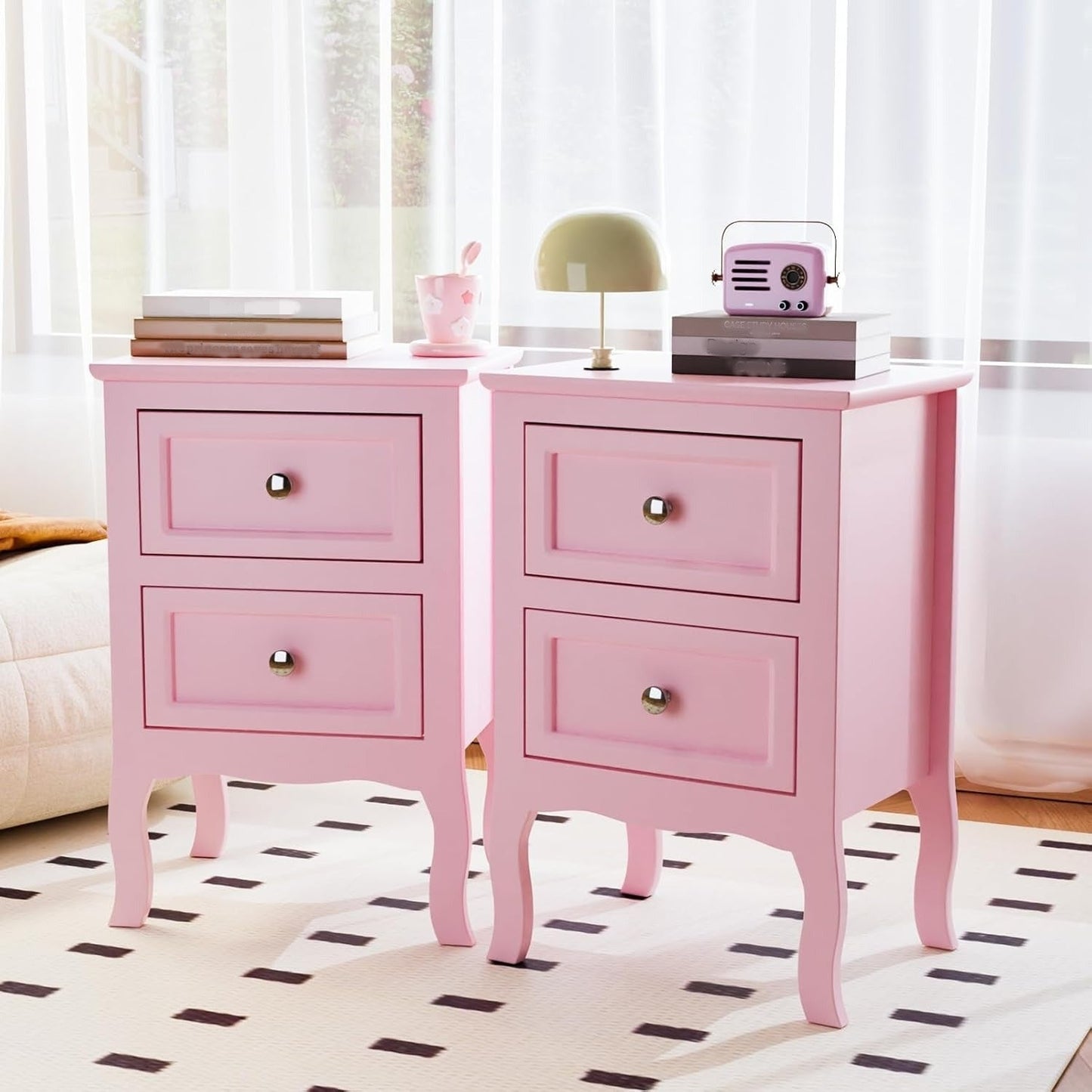 Nightstand shown in the pink option