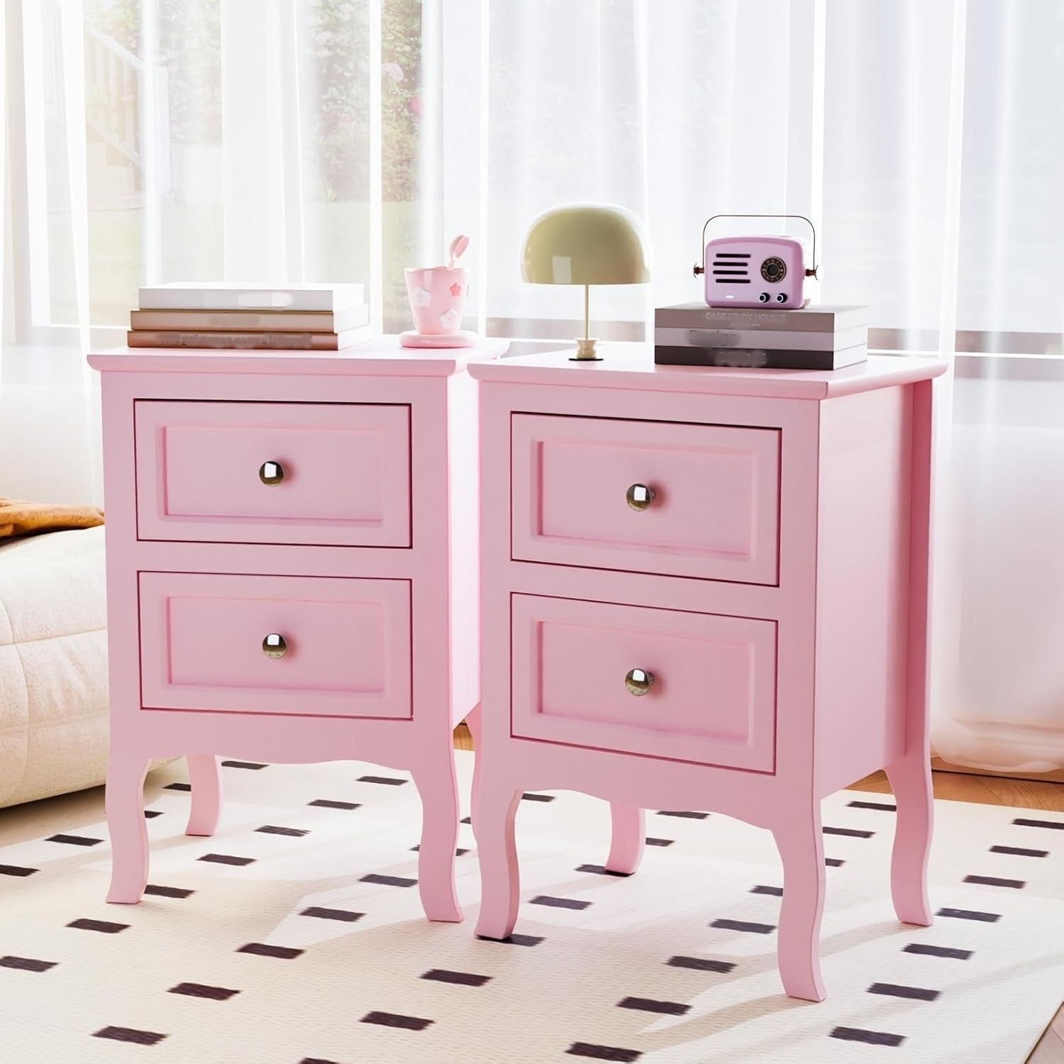 Nightstand shown in the pink option