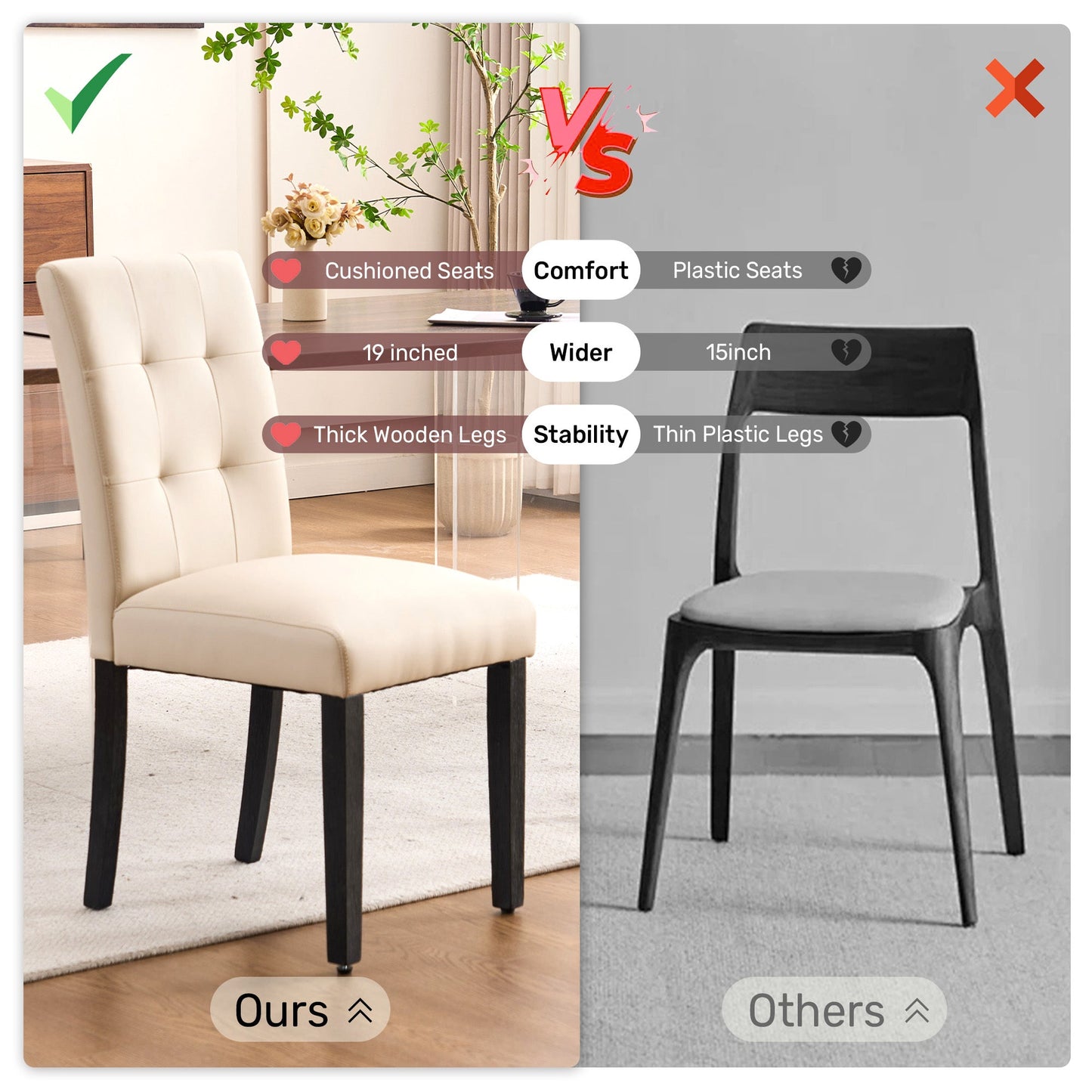 2-Piece Set Upholstered Dining Chair, Dining Room Accent Chair for Kitchen detail image - detail view 11