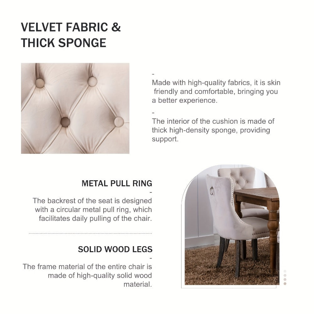 2-Piece Set Velvet Dining Chair with Tufted Back for Kitchen detail image - detail view 14
