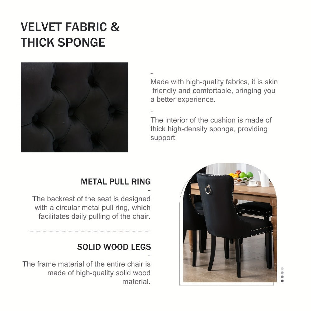 2-Piece Set Velvet Dining Chair with Tufted Back for Kitchen detail image - detail view 18