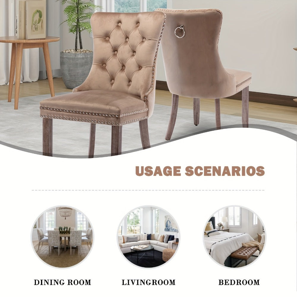 2-Piece Set Velvet Dining Chair with Tufted Back for Kitchen detail image - detail view 4
