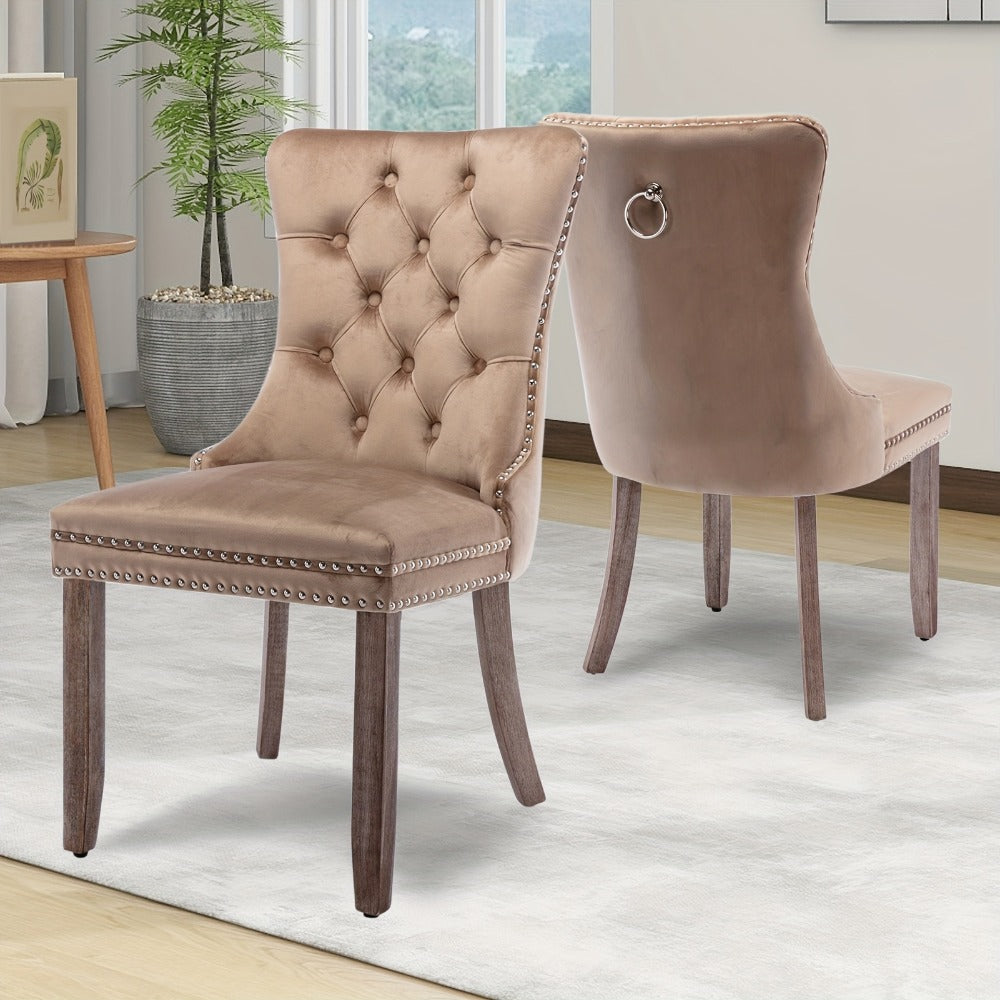 Dining Chair, Velvet Wingback Dining Chairs Set of 2 with Tufted Button Back and Ring Pull shown in the main product view