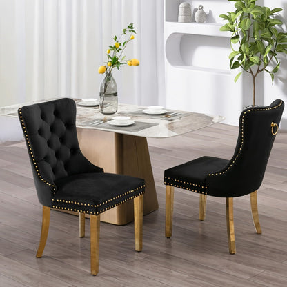 2-Piece Set Velvet Upholstered Dining Chairs with Solid Wood Construction for Kitchen detail image