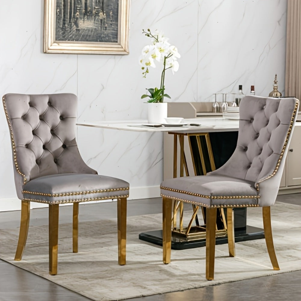 2-Piece Set Velvet Upholstered Dining Chairs with Solid Wood Construction for Kitchen detail image - detail view 3