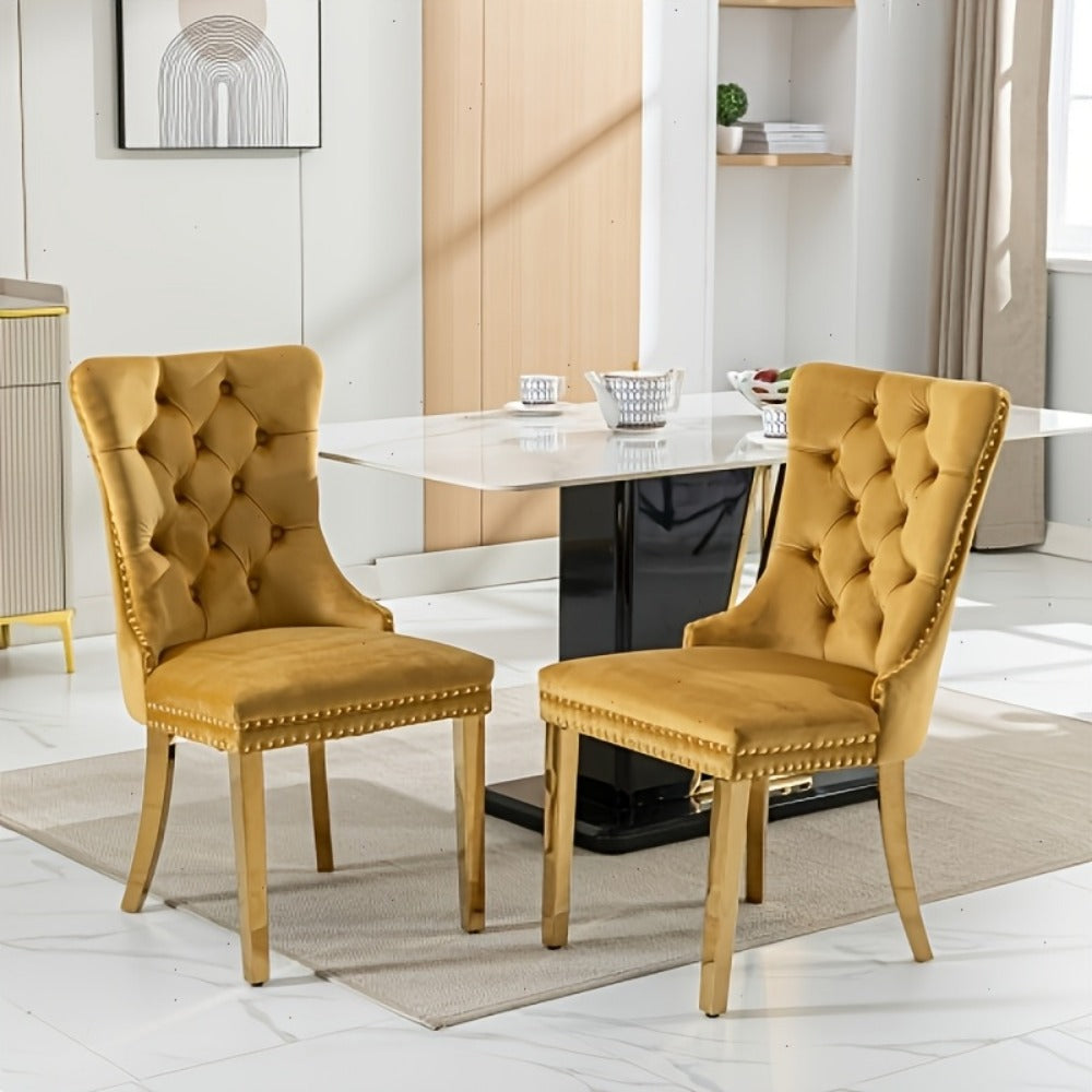 2-Piece Set Velvet Upholstered Dining Chairs with Solid Wood Construction for Kitchen detail image - detail view 7