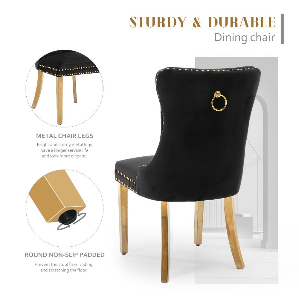 2-Piece Set Velvet Upholstered Dining Chairs with Solid Wood Construction for Kitchen detail image - detail view 8