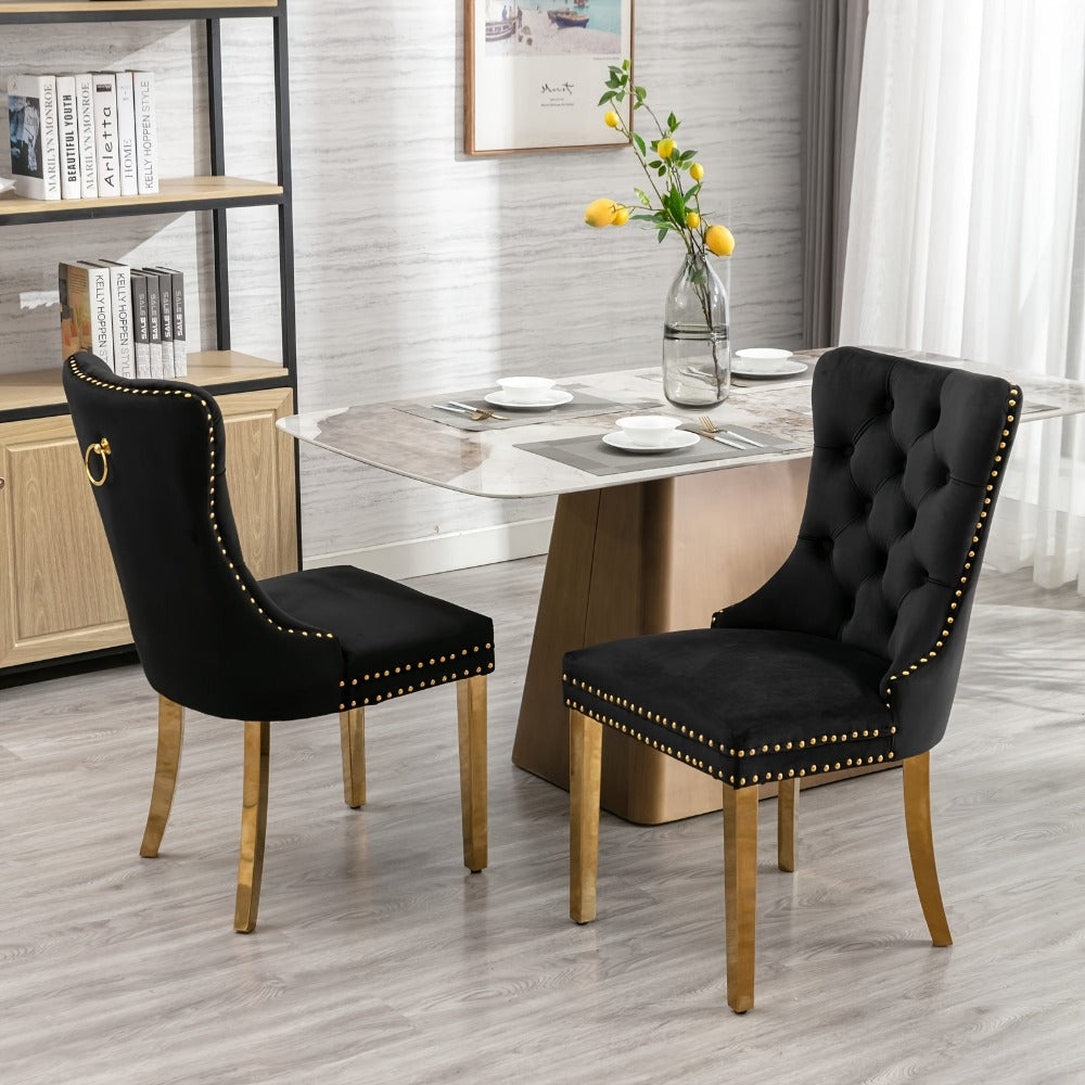 2-Piece Set Velvet Upholstered Dining Chairs with Solid Wood Construction for Kitchen detail image - detail view 9