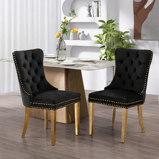 Upholstered Dining Chairs, Velvet Quilted Dining Chair Set of 2 with Gold Legs & Nailhead shown in the main product view