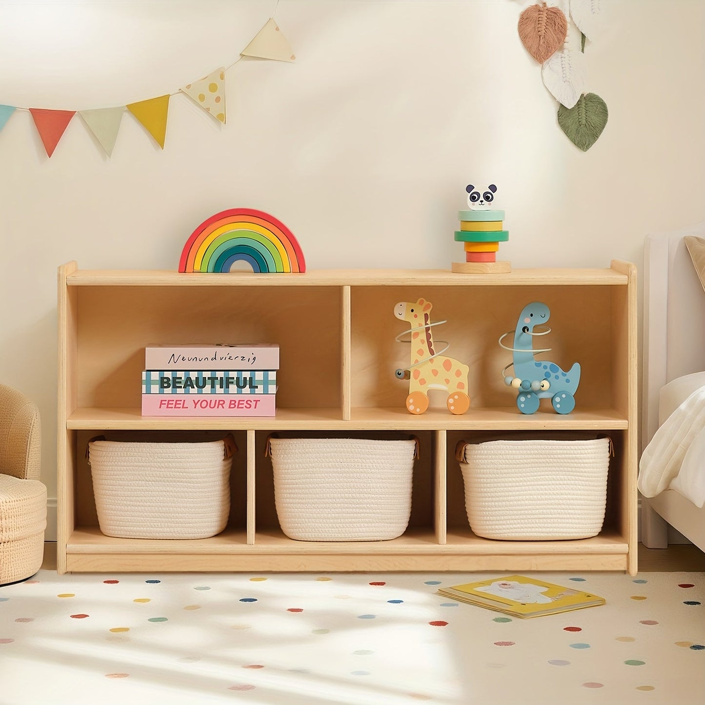 Kids Bookshelf shown in the 5-grid cabinet option
