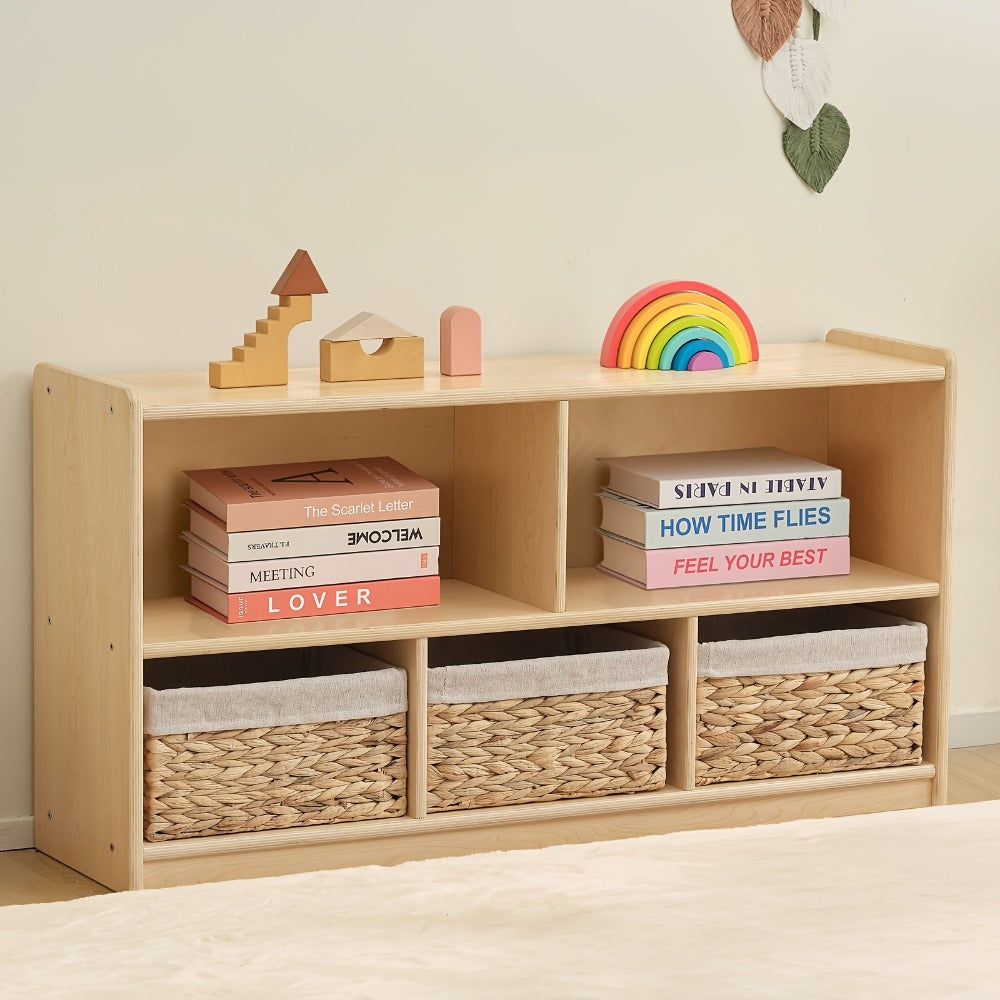 Kids Bookshelf, 5-Section Wood Storage Organizer, 2-Shelf Wooden Bookcase & Toddler Shelf shown in the main product view
