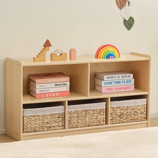 Kids Bookshelf, 5-Section Wood Storage Organizer, 2-Shelf Wooden Bookcase & Toddler Shelf shown in the main product view
