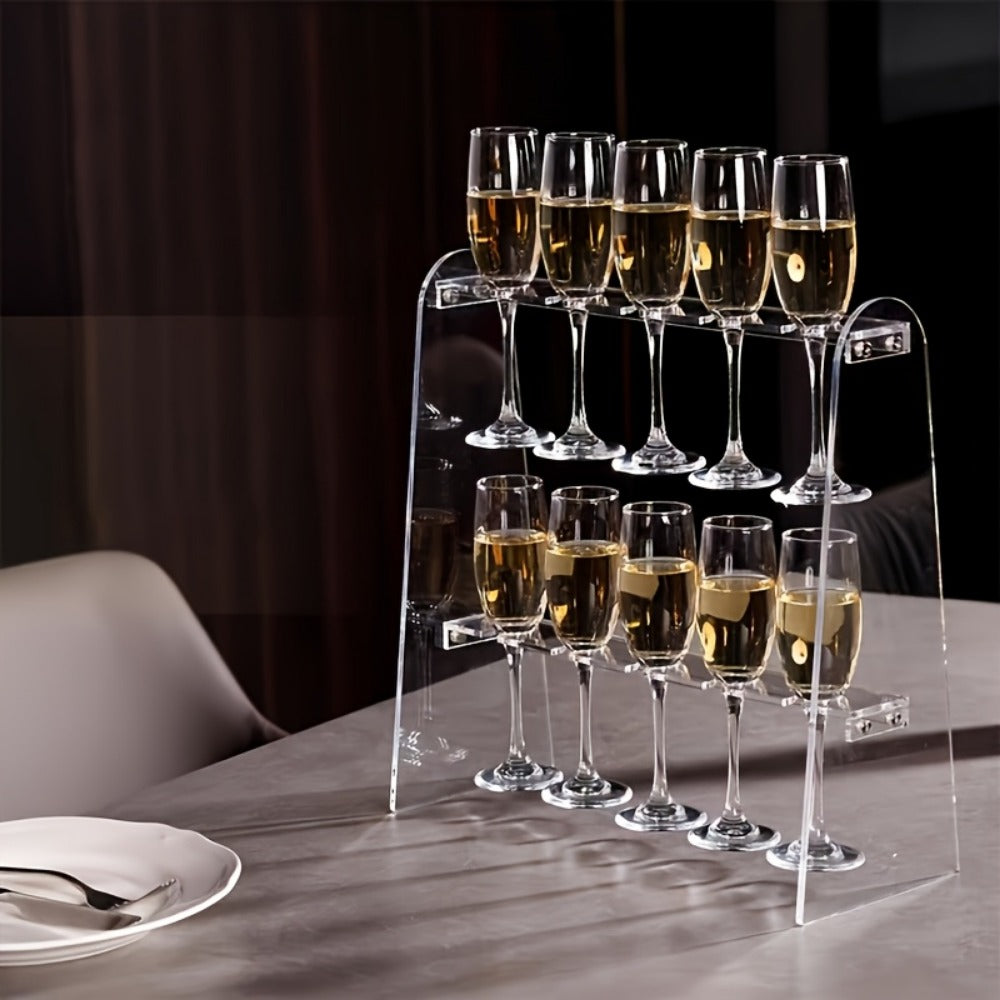 2-Tier Acrylic Wine Glass Rack with Wine Glass Holder for Kitchen detail image