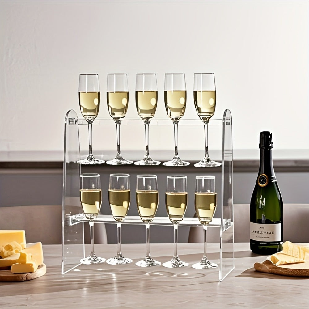 Wine Glass Rack, 2-Tier Acrylic Champagne Glass Holder - 10-Hole Hanging Rack, Countertop shown in the main product view