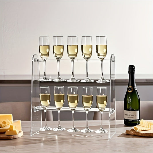 Wine Glass Rack, 2-Tier Acrylic Champagne Glass Holder - 10-Hole Hanging Rack, Countertop shown in the main product view