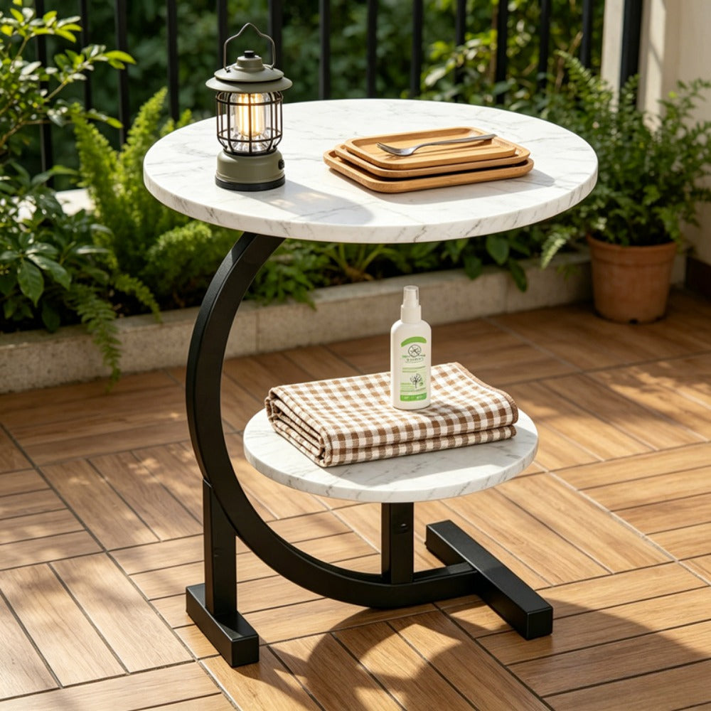 2-Tier Faux Marble Outdoor Side Table with Weather-Resistant Finish, Outdoor Accent Table detail image - detail view 10