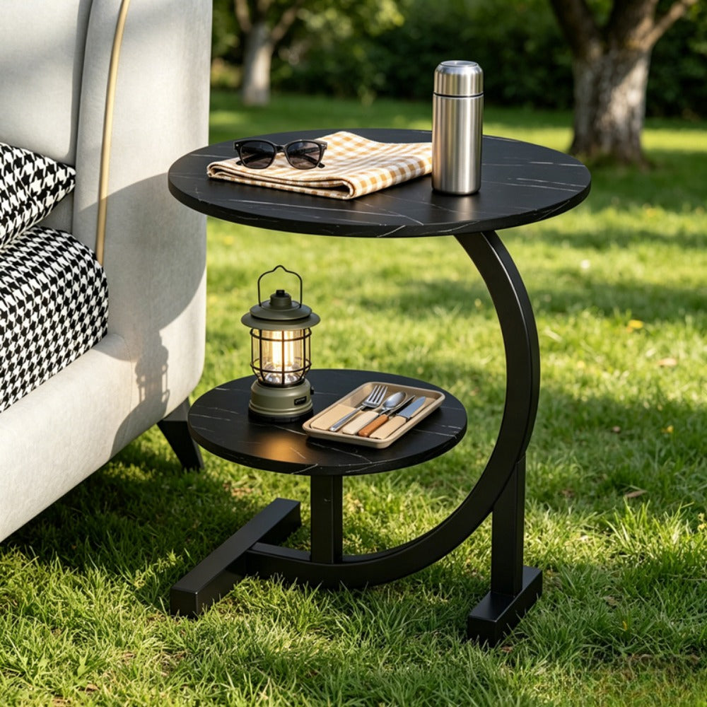 2-Tier Faux Marble Outdoor Side Table with Weather-Resistant Finish, Outdoor Accent Table detail image - detail view 11