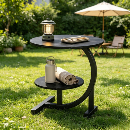 2-Tier Faux Marble Outdoor Side Table with Weather-Resistant Finish, Outdoor Accent Table detail image - detail view 4