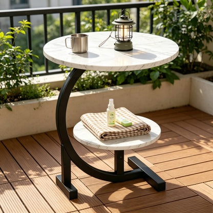 2-Tier Faux Marble Outdoor Side Table with Weather-Resistant Finish, Outdoor Accent Table detail image - detail view 9
