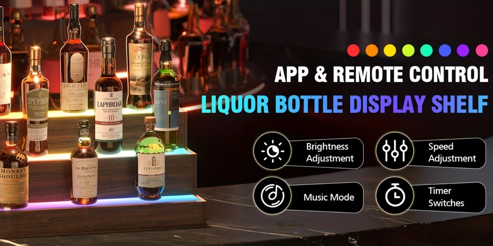 2-Tier Freestanding Bar Shelf with LED Lighting for Organized Everyday Storage detail image - detail view 8