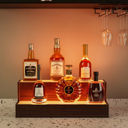 Bar Shelf, LED Lighted Liquor Bottle Display Shelf, 2-Tier Freestanding with Warm Glow shown in the main product view