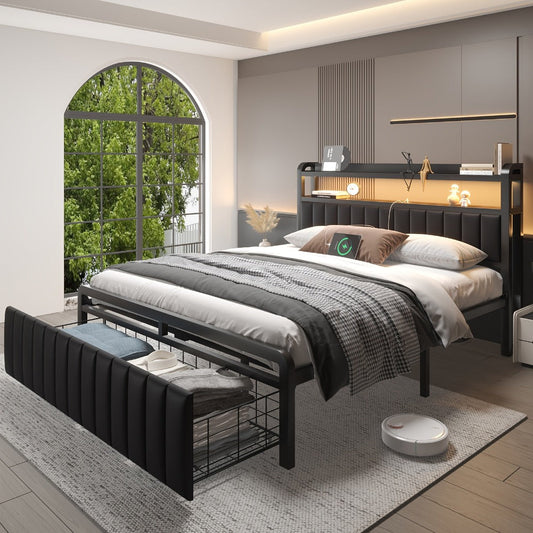 Bed Frame, Storage with 2-Tier Headboard & Hidden Drawers - Metal Platform, 12" Under-Bed shown in the main product view
