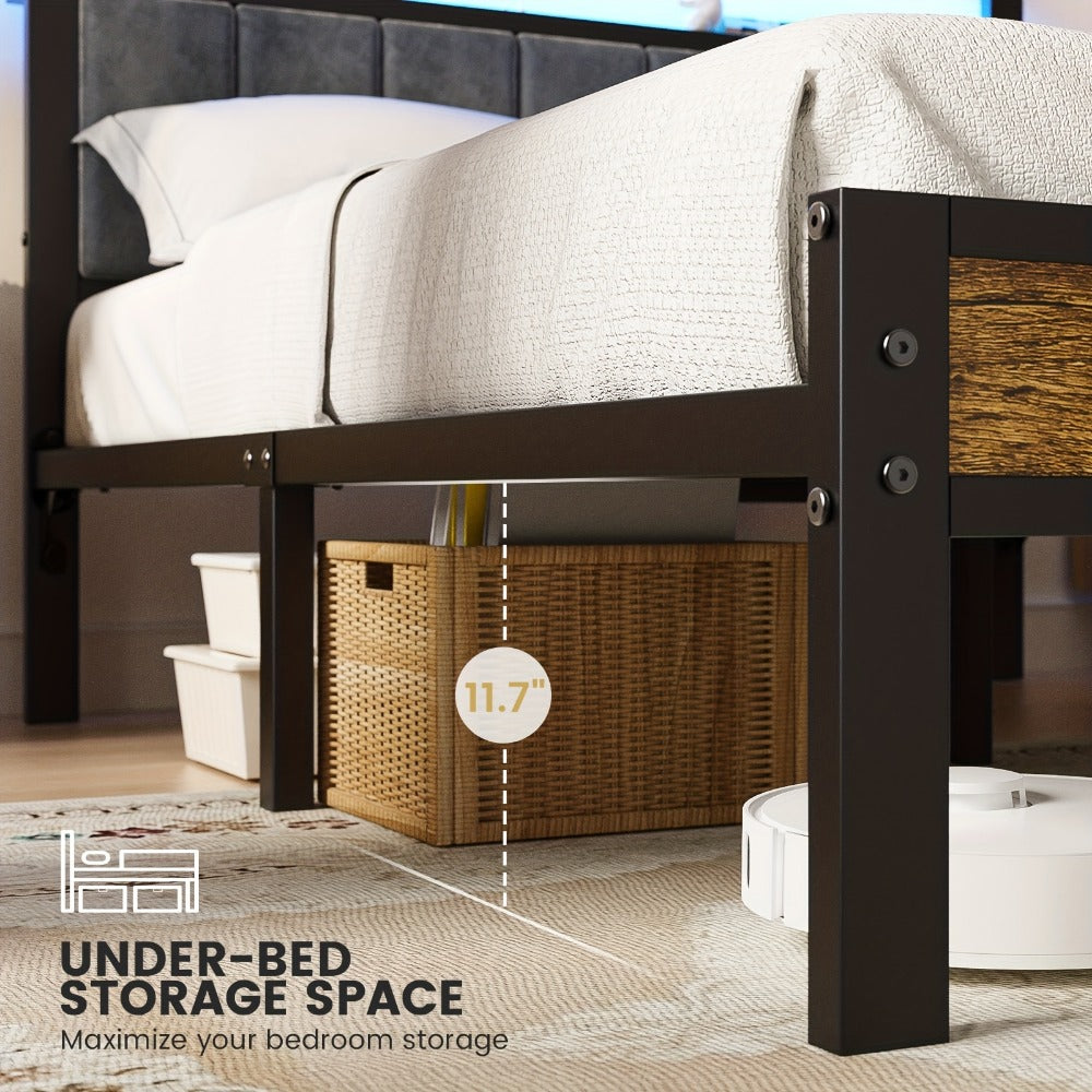 2-Tier Metal Bed Frame with Charging Station and LED Lighting for Bedroom detail image - detail view 10