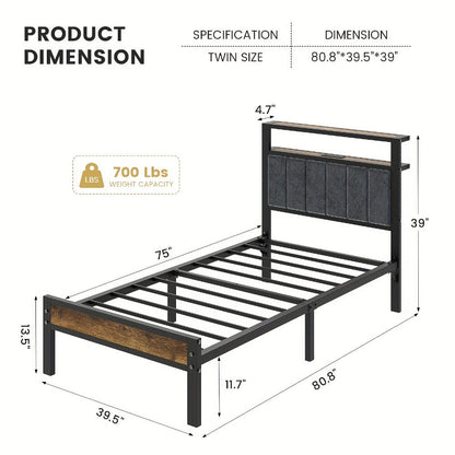 2-Tier Metal Bed Frame with Charging Station and LED Lighting for Bedroom detail image - detail view 3