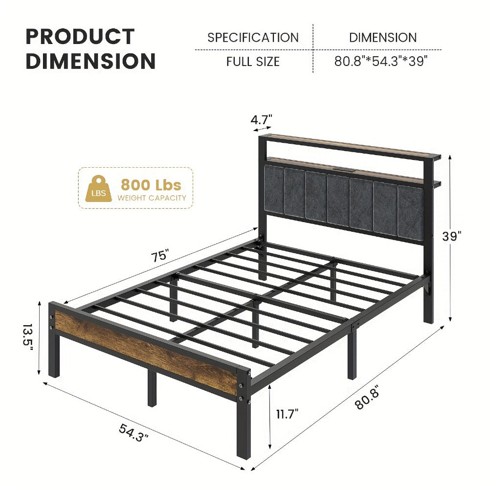 2-Tier Metal Bed Frame with Charging Station and LED Lighting for Bedroom detail image - detail view 4