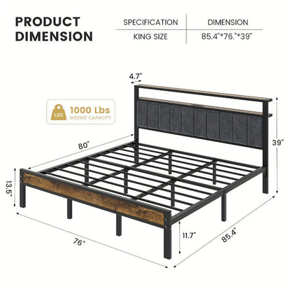 2-Tier Metal Bed Frame with Charging Station and LED Lighting for Bedroom detail image - detail view 5