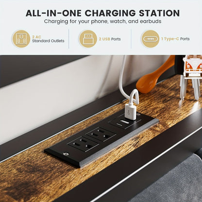 2-Tier Metal Bed Frame with Charging Station and LED Lighting for Bedroom detail image - detail view 8