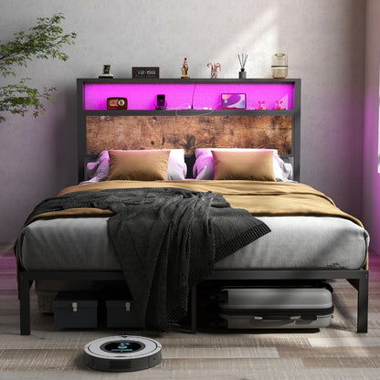 2-Tier Metal Bed Frame with LED Lighting and No Box Spring Needed detail image