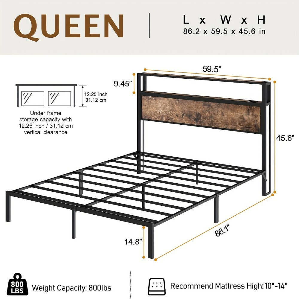 2-Tier Metal Bed Frame with LED Lighting and No Box Spring Needed detail image - detail view 8