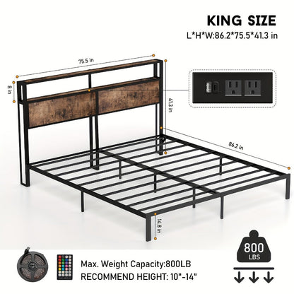 2-Tier Metal Bed Frame with LED Lighting and No Box Spring Needed detail image - detail view 9