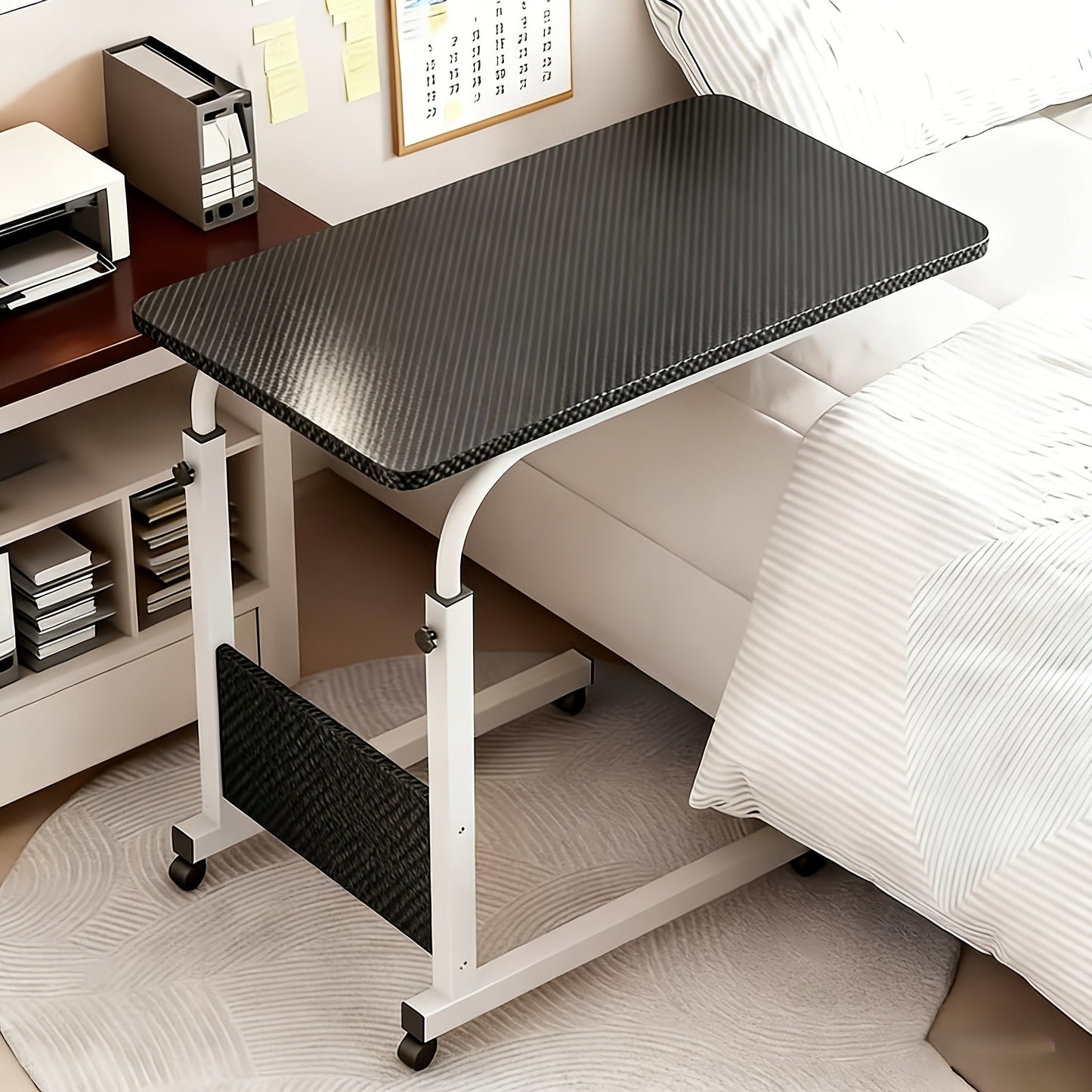 Bedside Table shown in the 1-tier black with 4 wheels option