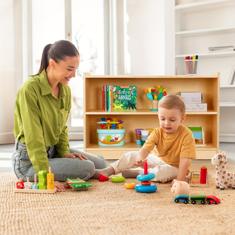 2-Tier Wide Kids Bookshelf with Open Shelves for Organized Everyday Storage detail image - detail view 9
