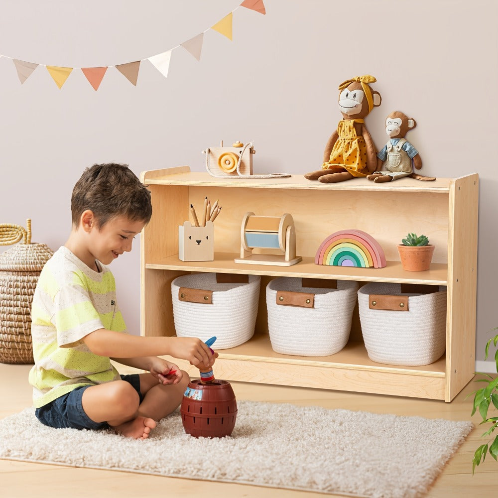 Kids Bookshelf, 2-Tier Wood & Storage Cabinet - 35.4" Wide Organizer Bookcase for Kids shown in the main product view
