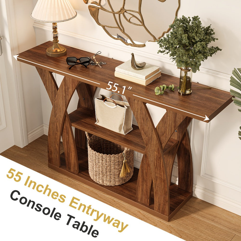 2-Tier Wood Console Table, Narrow Entryway Table for Work, Display, and Everyday Use detail image - detail view 10