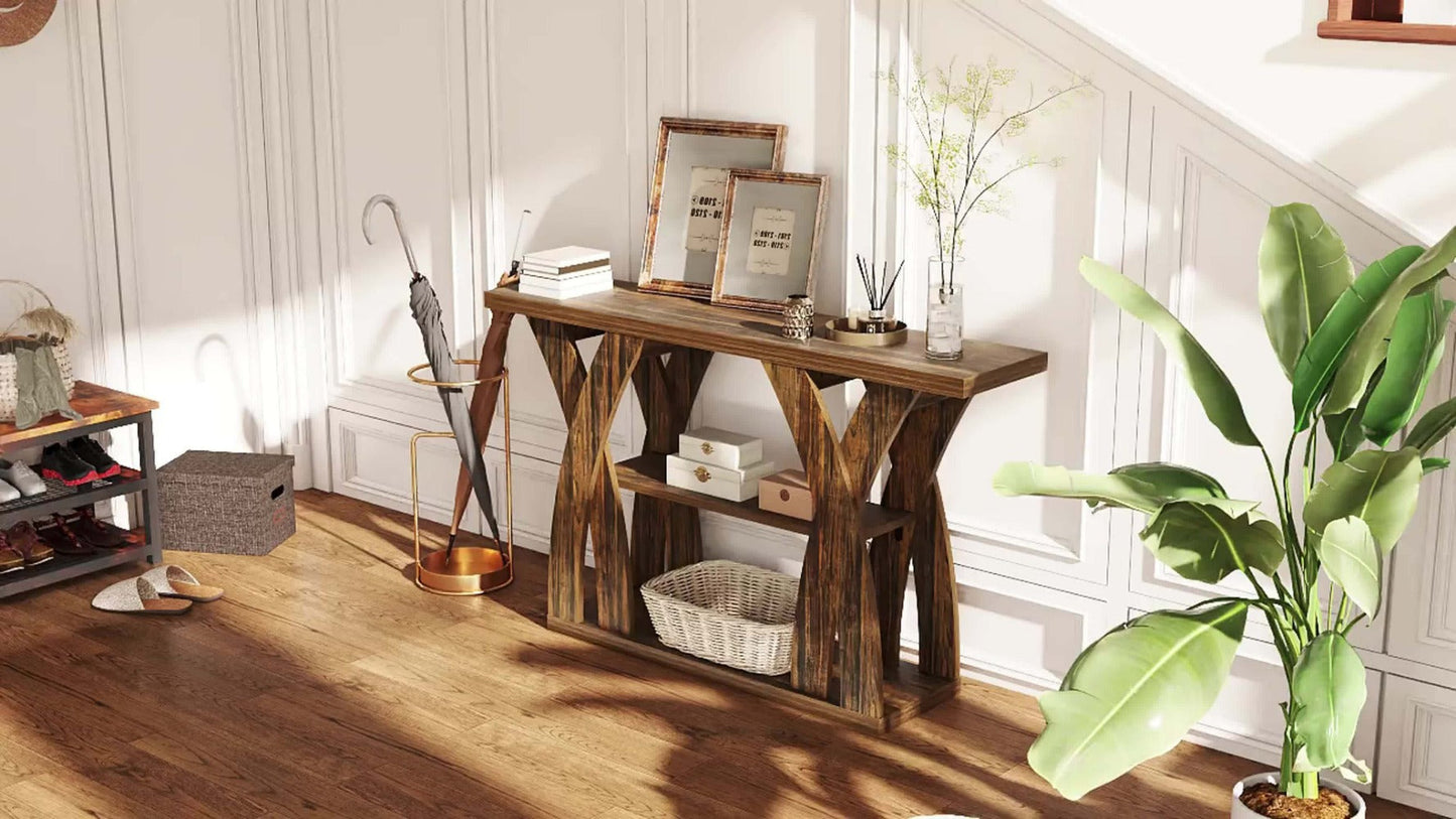 2-Tier Wood Console Table, Narrow Entryway Table for Work, Display, and Everyday Use detail image - detail view 11