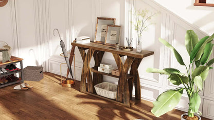 2-Tier Wood Console Table, Narrow Entryway Table for Work, Display, and Everyday Use detail image - detail view 11