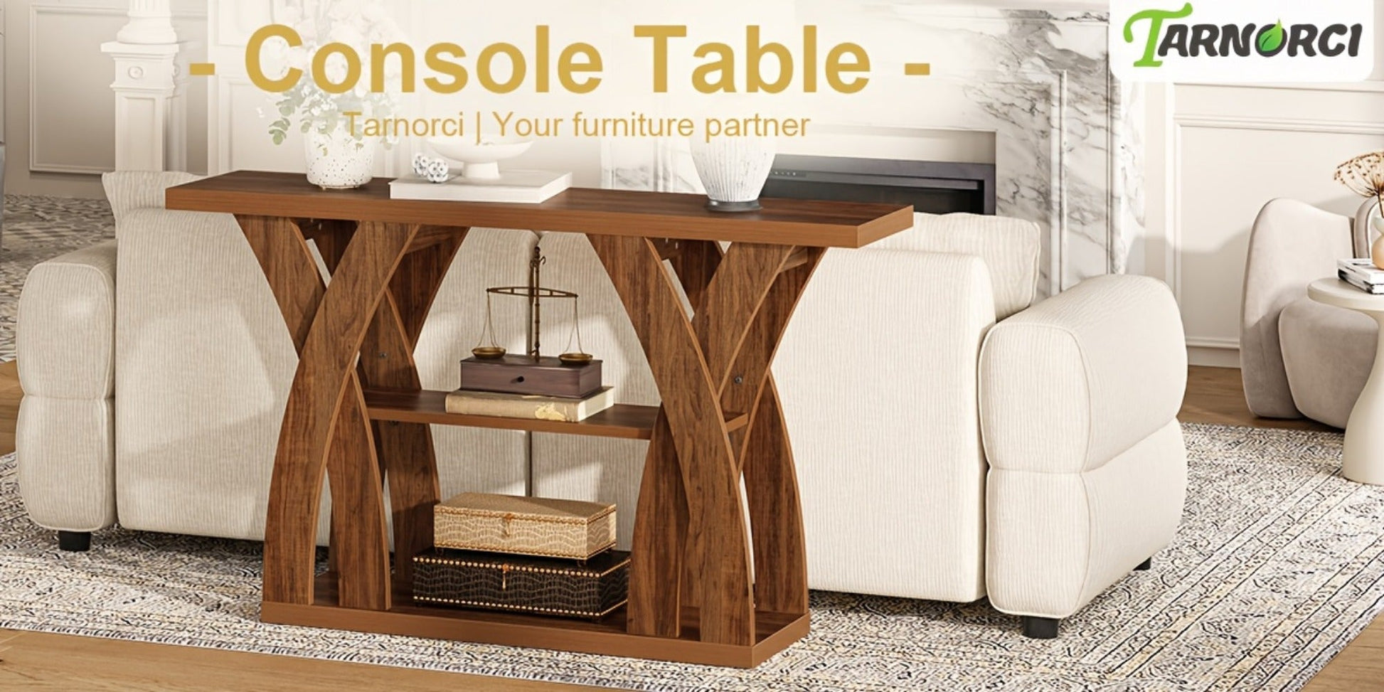 2-Tier Wood Console Table, Narrow Entryway Table for Work, Display, and Everyday Use detail image - detail view 12