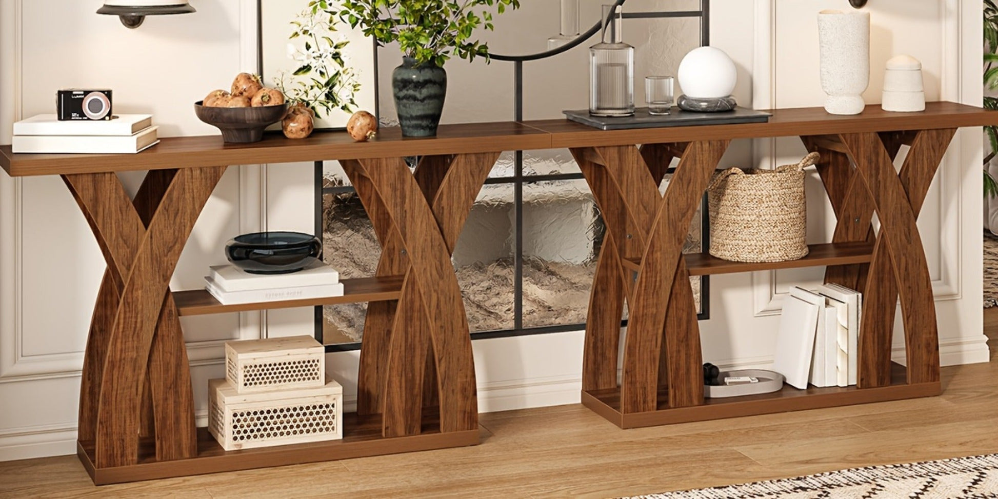 2-Tier Wood Console Table, Narrow Entryway Table for Work, Display, and Everyday Use detail image - detail view 13